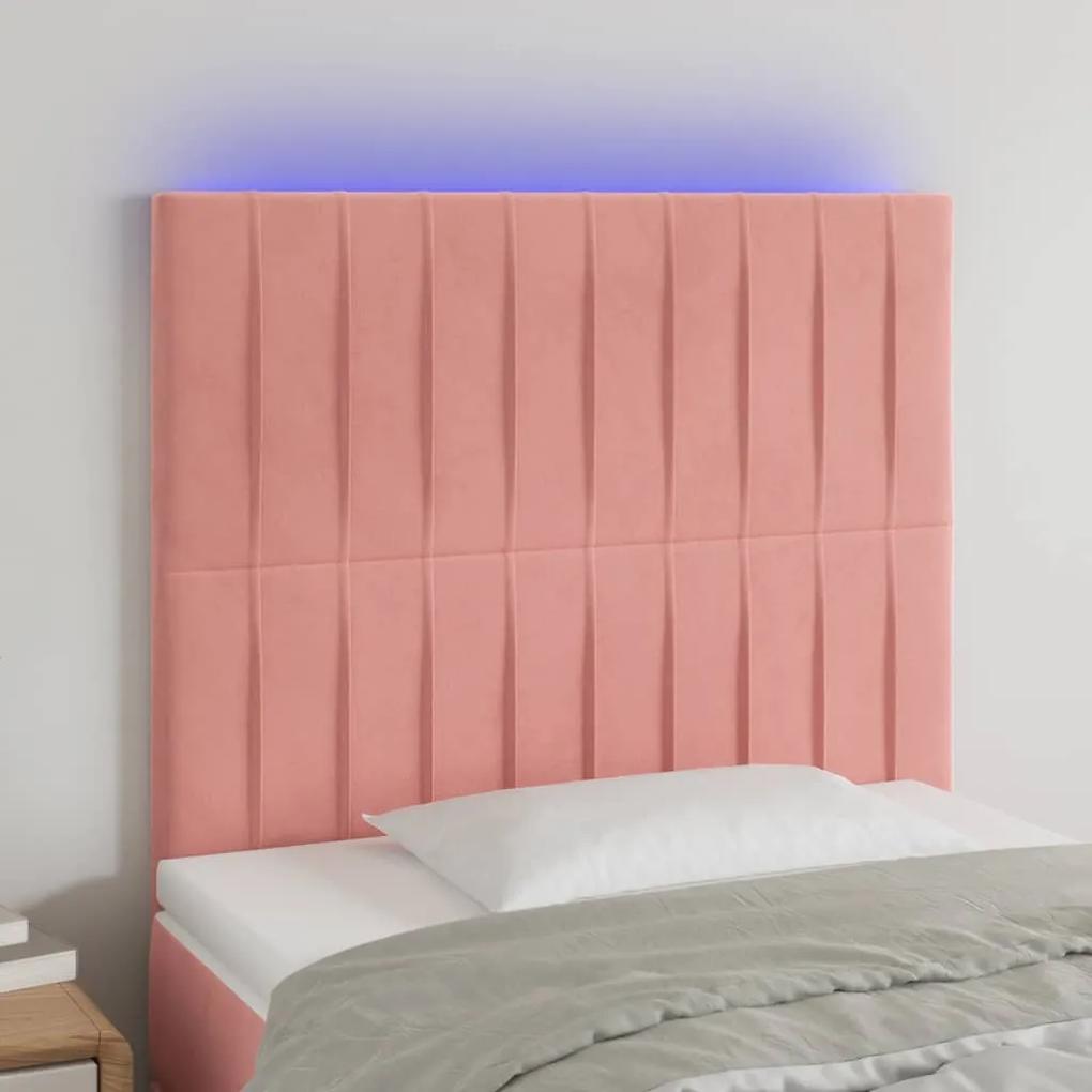 3122709 vidaXL Tăblie de pat cu LED, roz, 100x5x118/128 cm, catifea