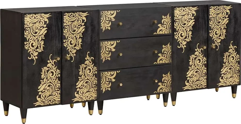 vidaXL Set dulap baie 3 pcs Negru 180 x 33 x 75 cm Lemn de mango solid