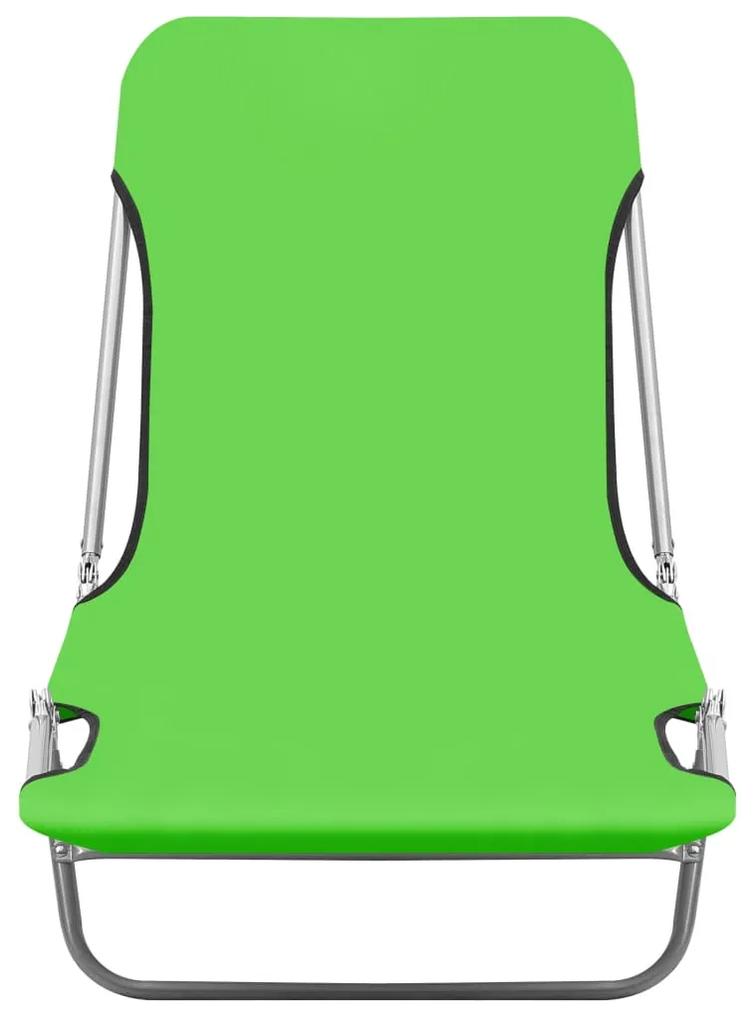 Sezlonguri pliabile, 2 buc., verde, otel  material textil 2, Verde