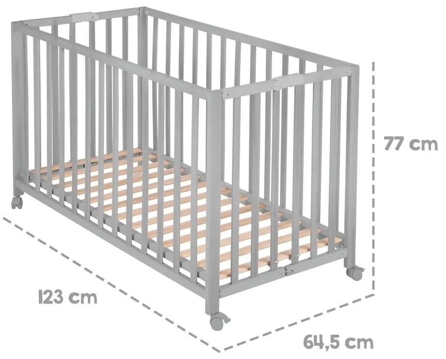 Pătuț pliabil gri cu roți 60x120 cm Fold up – Roba