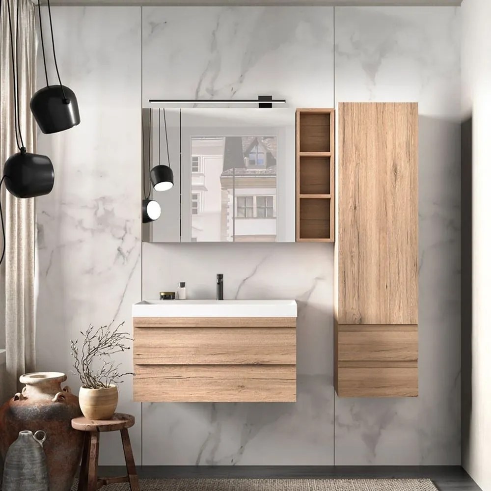 Set dulap baie cu lavoar inclus KolpaSan Naomi 90 cm, stejar Lemn natural, 900x450x435 mm