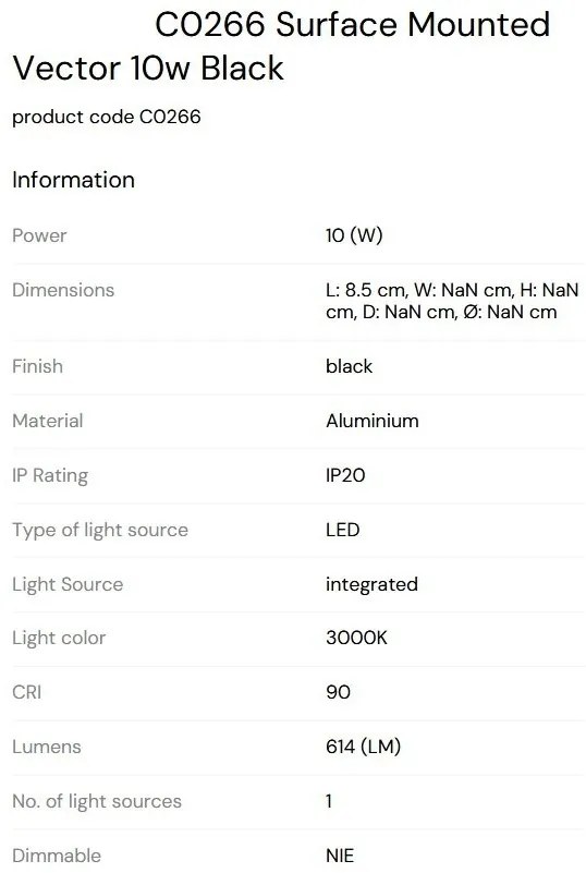 Spot LED Aplicat Directionabil Design Modern, Zeus 10w negru