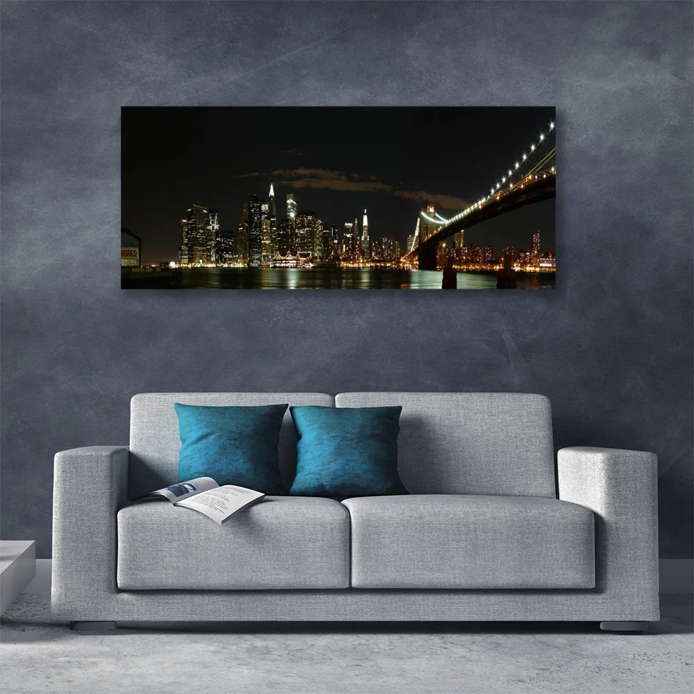 Tablou pe panza canvas Bridge City Arhitectura Negru Galben