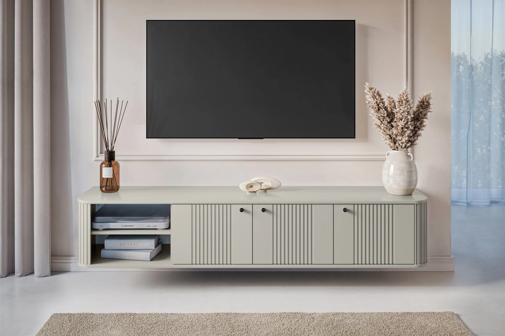 Dulap TV suspendat Vesper 3D 187 cm - cașmir / mânere negre