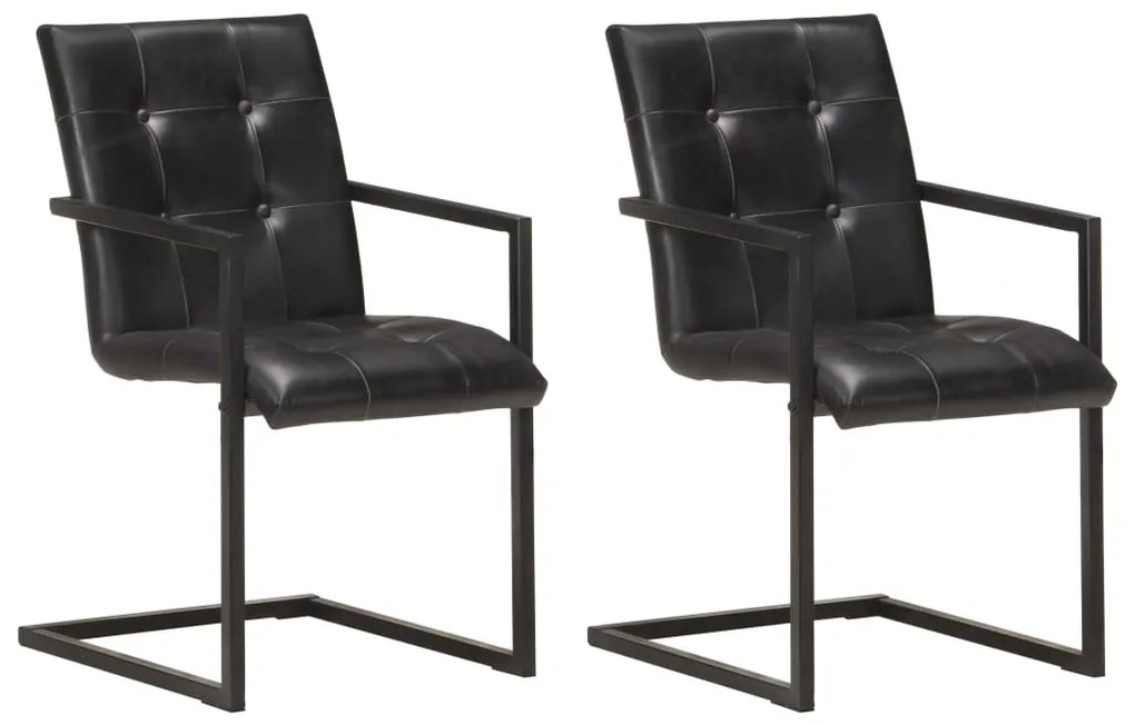 vidaXL Scaune de bucătărie cantilever, 2 buc., negru, piele naturală