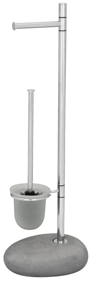 WENKO 19494100 - Perie WC PEBBLE STONE, 23,5 x 70 cm, crom lucios/gri/satinat