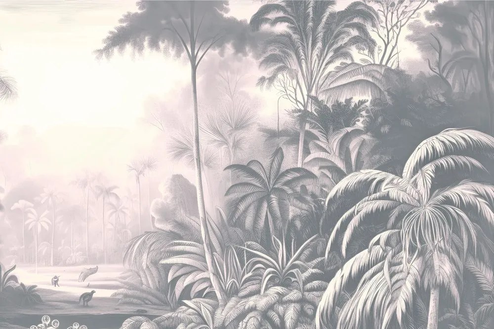 Tapet autoadeziv copaci tropicali cu atingere de vintage