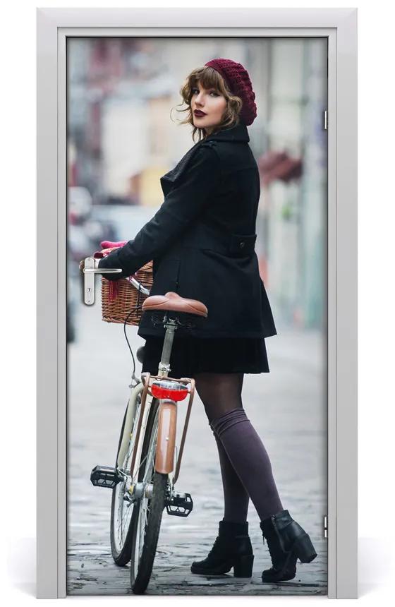 Autocolante pentru usi Autoadeziv UȘĂ Femeia pe bicicleta