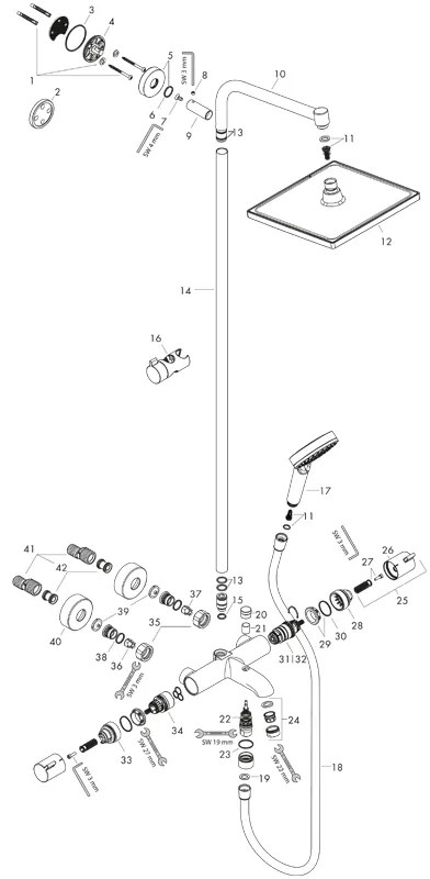 Set de dus Hansgrohe, Crometta E 240, cu palarie, para de dus si baterie de cada, crom