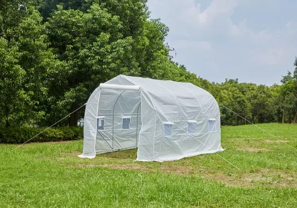 Outsunny Seră de Grădină 4x2x2 m Tip Tunel cu 6 Ferestre Respirabile și Ușă Rulabilă cu Fermoar Grădină pentru Cultivarea Plantelor Legume Alb | Aosom Romania