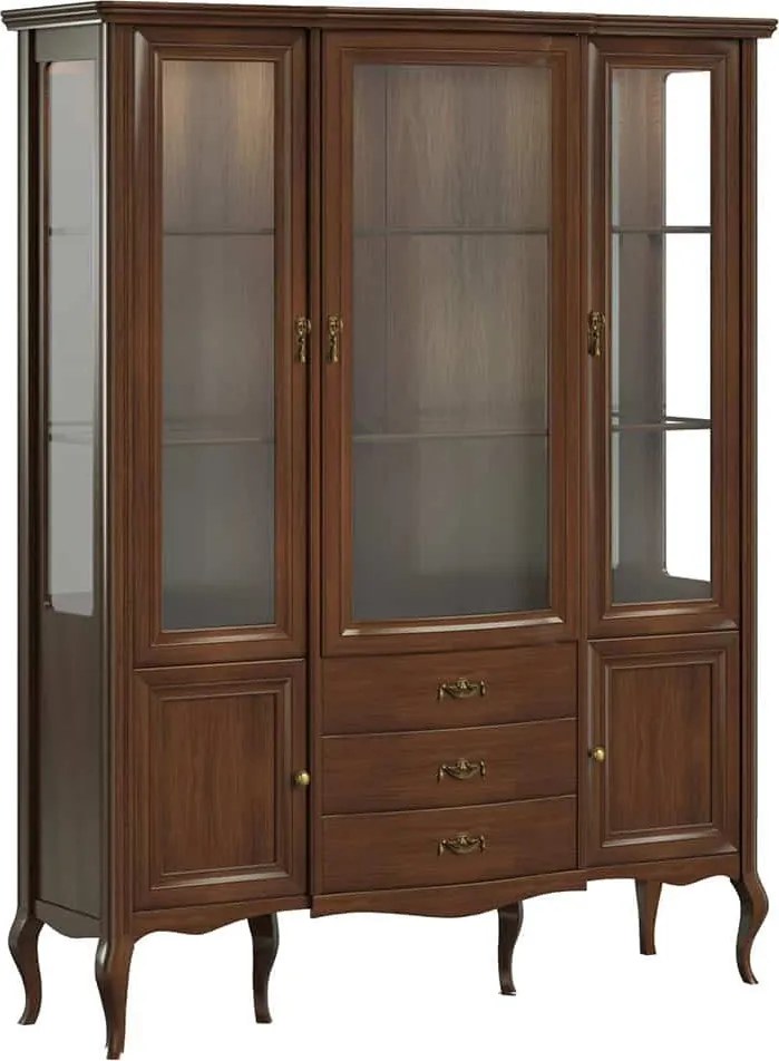 Vitrină lemn masiv nuc Alexandros IV, 160,5 × 48,1 × 207,5 cm