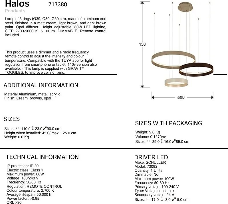 Lustra cu 3 inele colorate LED CCT si telecomanda Halos