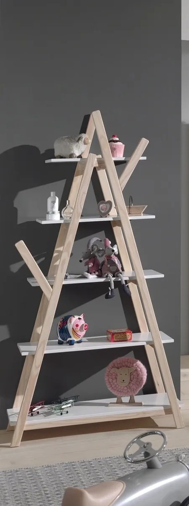 Bibliotecă pentru copii Tipi albă din MDF și pin masiv – colecția Kiddy – Vipack