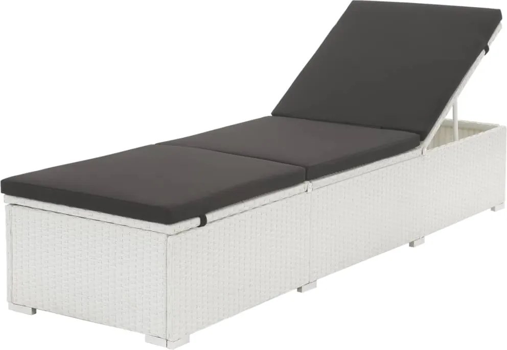 vidaXL Șezlong cu pernă neagră, alb, poliratan