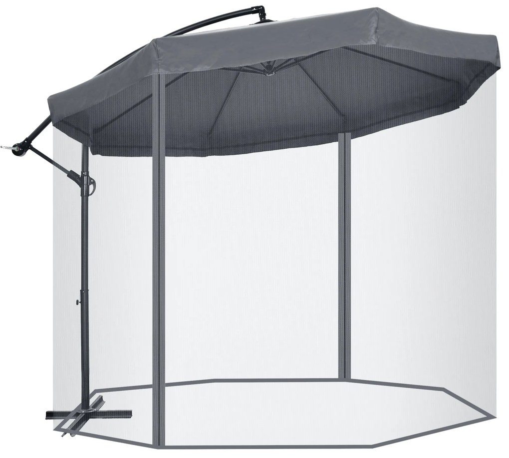 Outsunny Umbrelă de Soare cu Plasă de Țânțari, Deschidere cu Manivelă și Bază Transversală, 295x295x240 cm, Gri | Aosom Romania