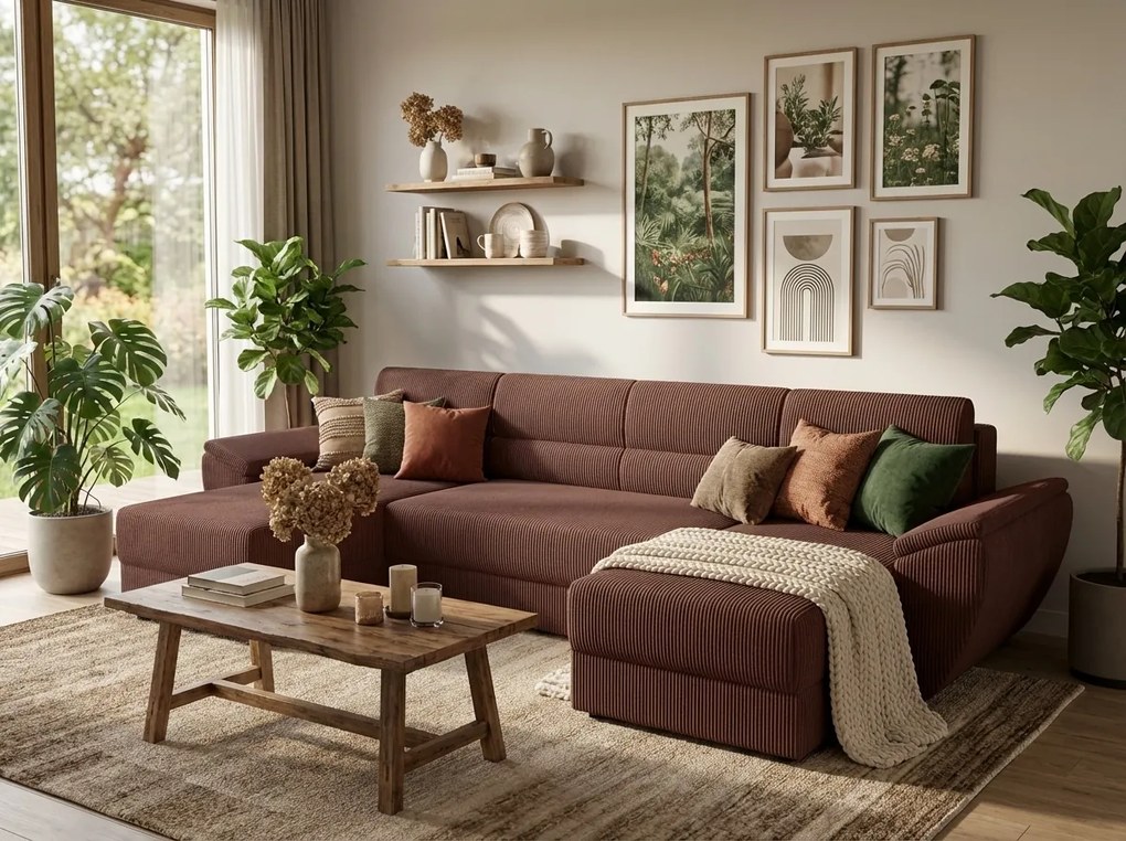 Coltar extensibil in forma de U TAVERO, roz inchis, 321x140 cm