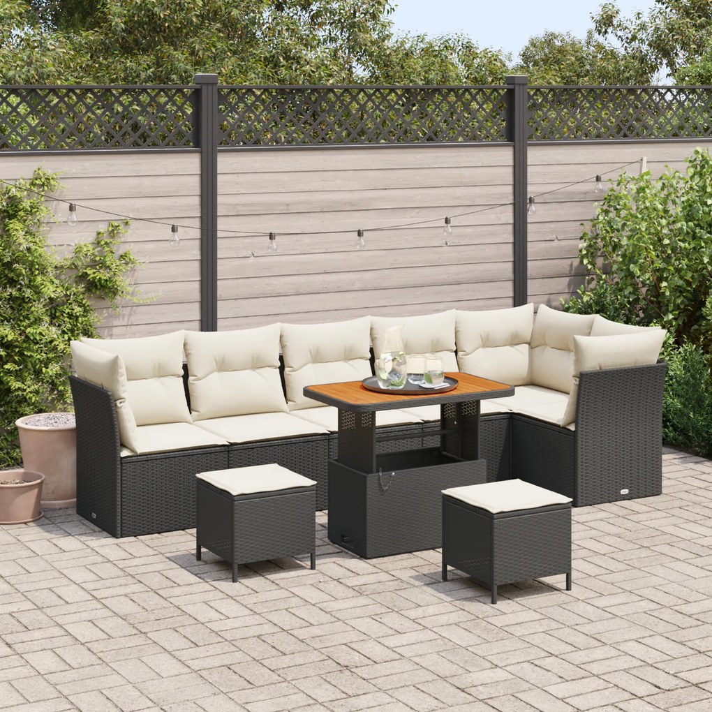 vidaXL Set de canapele pentru grădină 9 pcs Negru poliratan