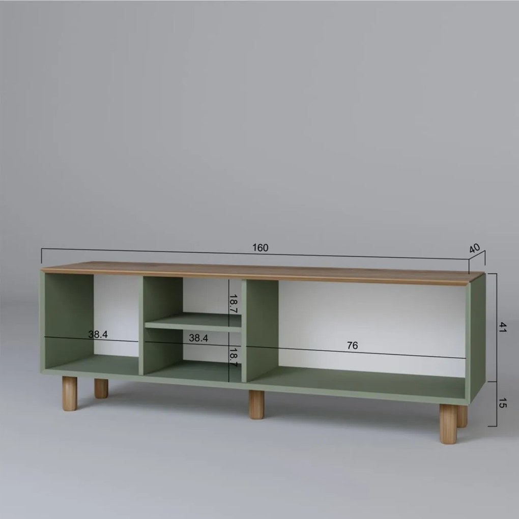 Comoda TV, Hanah Home, Bohemian 1600-84, 160x56x40 cm, Verde