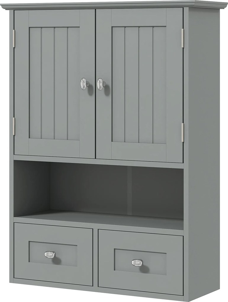 kleankin Dulap suspendat pentru baie, dulap de toaletă, cu uși, raft, 2 sertare, 50,8l x 17,8P x 66H cm, gri | Aosom Romania