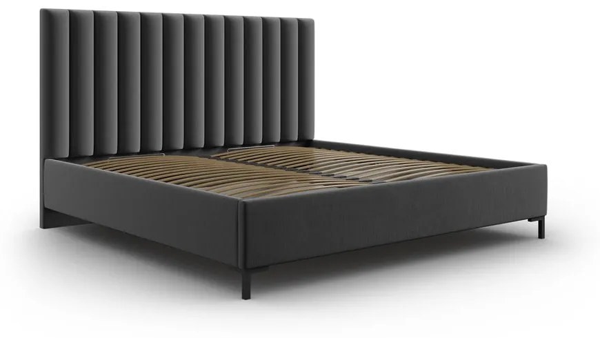 Pat matrimonial gri închis tapițat cu spațiu de depozitare și somieră 140x200 cm Casey – Mazzini Beds