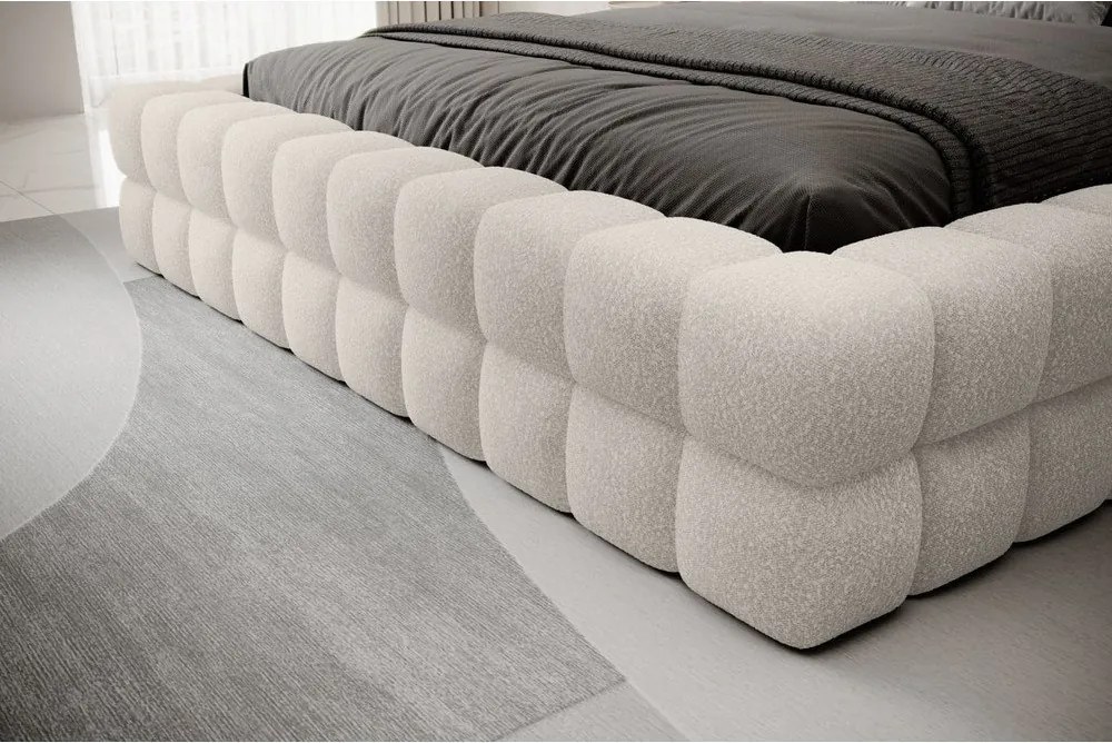 Pat matrimonial alb tapițat cu spațiu de depozitare cu somieră 140x200 cm Dizzle – ELTAP