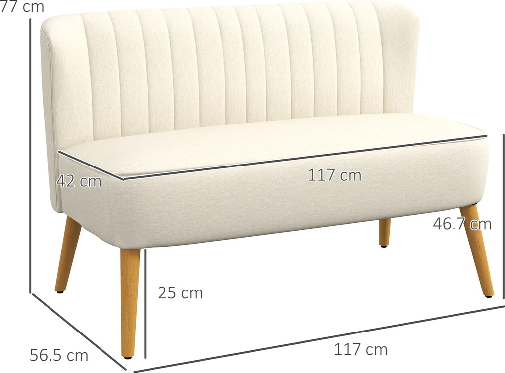 HOMCOM Canapea cu 2 Locuri din Material Textil fără Brațe, Canapea cu Picioare din Lemn, 117x56,5x77 cm, Verde | Aosom Romania