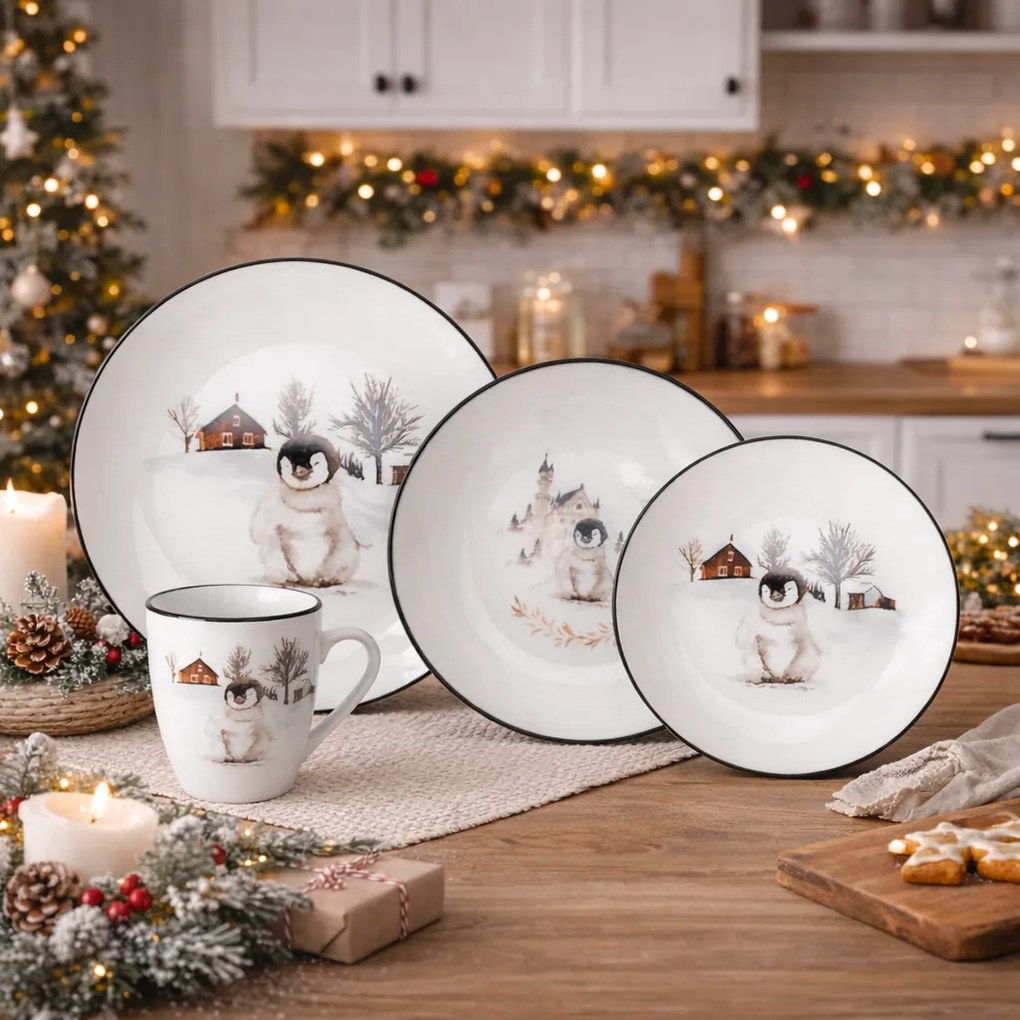 Farfurie adâncă din porțelan Winter Penguin, 20 x 4,5 cm