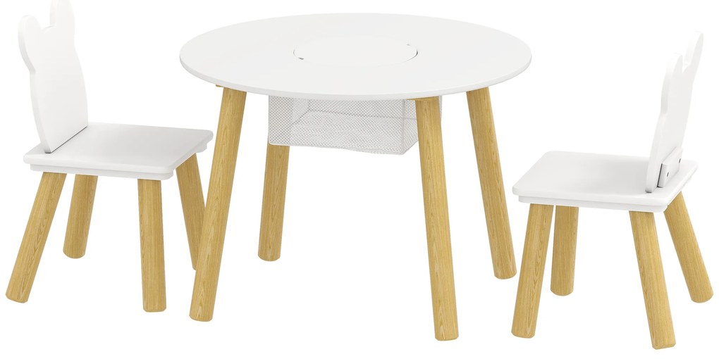 AIYAPLAY Set 1 masă rotundă, 2 scaune pentru copii, 3 piese, spătar în formă de urs, activități, activități creative, mese, 3-6 ani | Aosom Romania