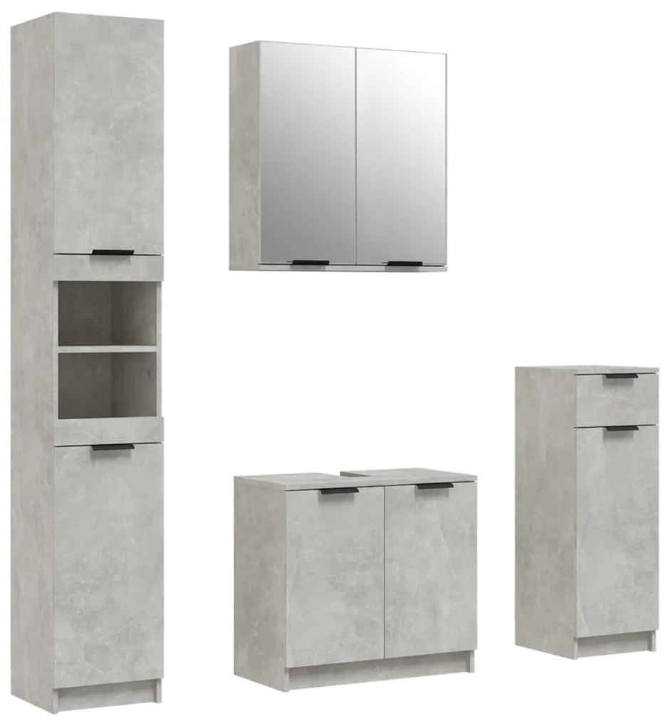 3115887 vidaXL Set dulapuri de baie, 4 piese, gri beton, lemn prelucrat