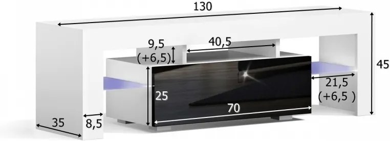 Mazzoni Masă RTV MILANO 130 + LED albă, cu sertar cireș