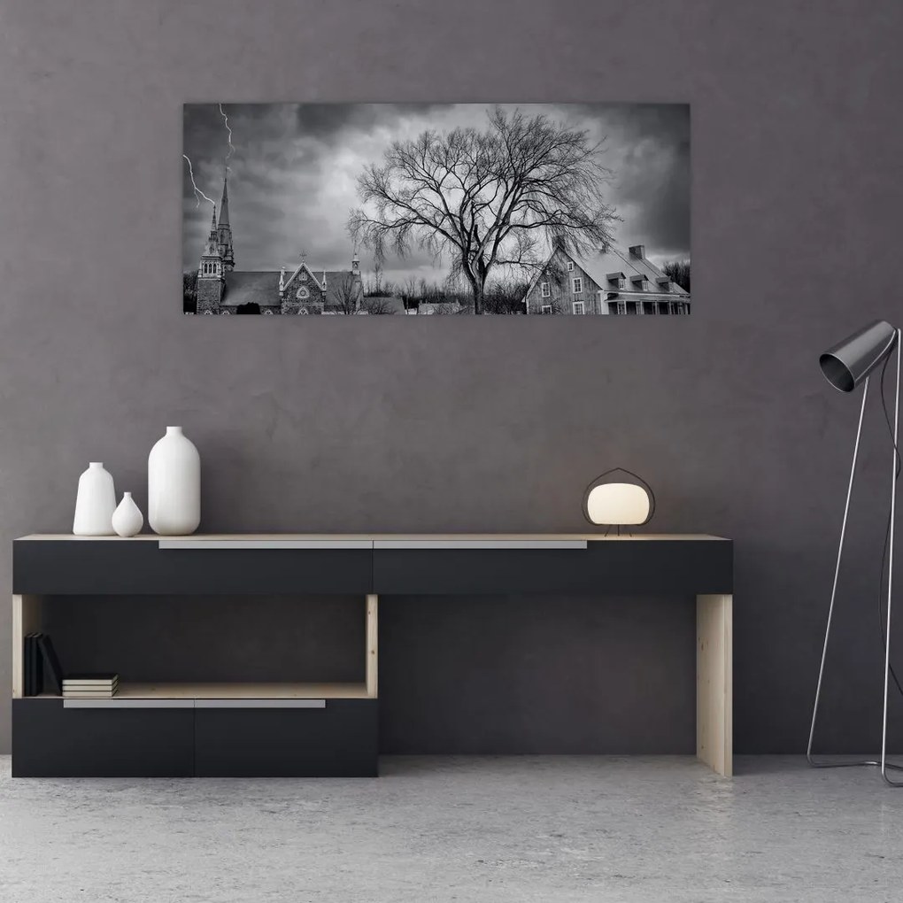 Tablou cu sat alb negru (120x50 cm)