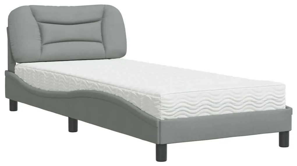 3208492 vidaXL Pat cu saltea, gri deschis, 80x200 cm, textil