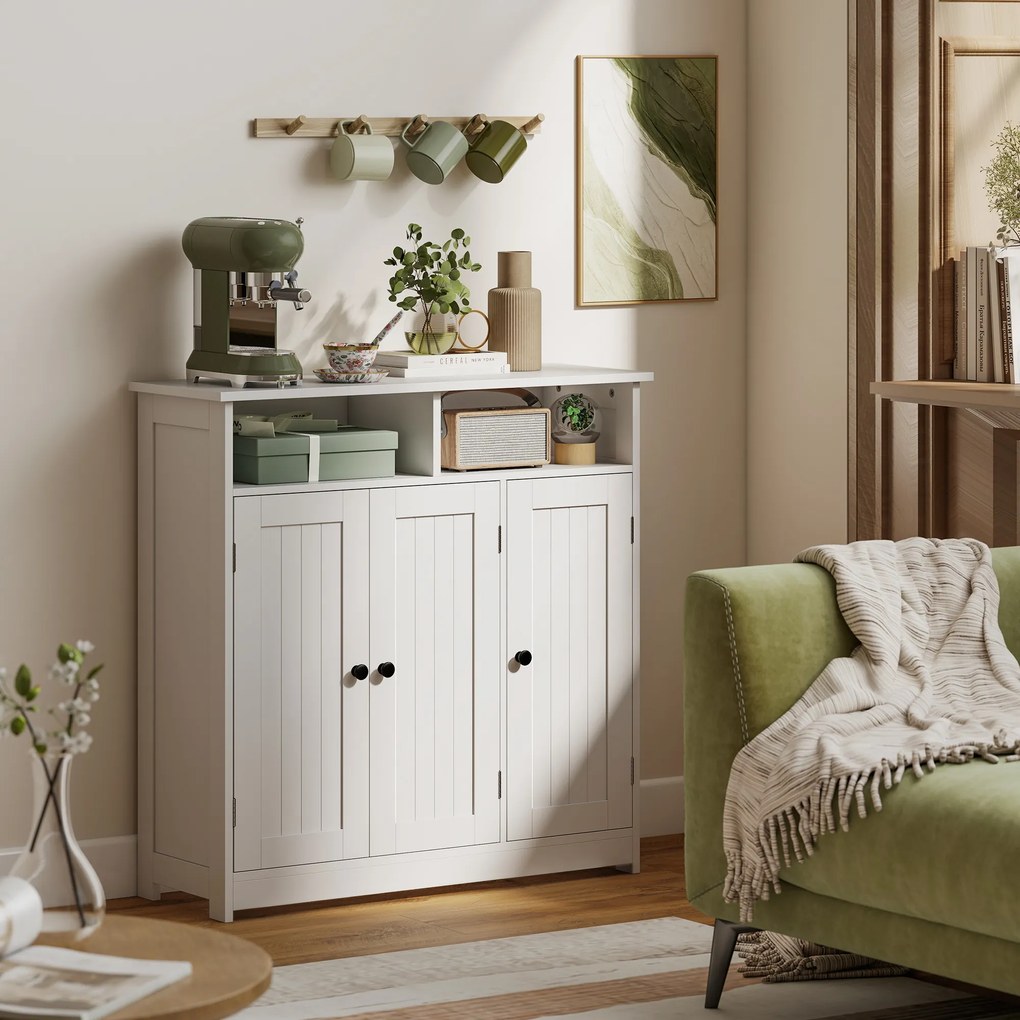 HOMCOM Dulap de Baie Îngust cu 3 Uși 2 Compartimente Deschise Poliță Reglabilă 85x30x85 cm Alb | Aosom Romania