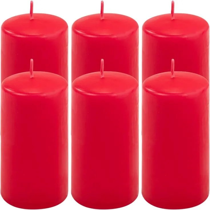 Set de lumânări pilon, 11,5 cm, Ø 6 cm, roșu, 6 buc.