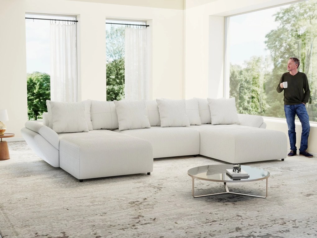 Colțar extensibil dumonde cu ladă de depozitare si sezut confortabil din spuma high-density, Berlin U Zoom Grey 380x180 cm