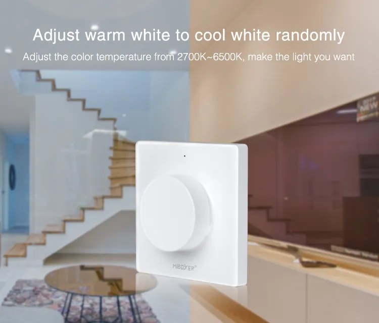 Variator de perete pentru banda LED, compatibil cu banda led monocolora si CCT, montaj aplicat, alb,MiBoxer Milight