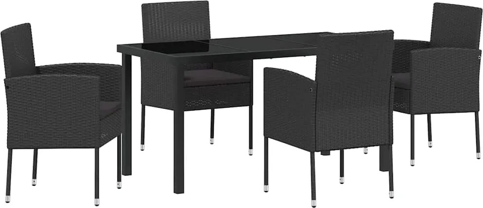 vidaXL Set de masă pentru grădină cu pernă 5 pcs Negru poliratan