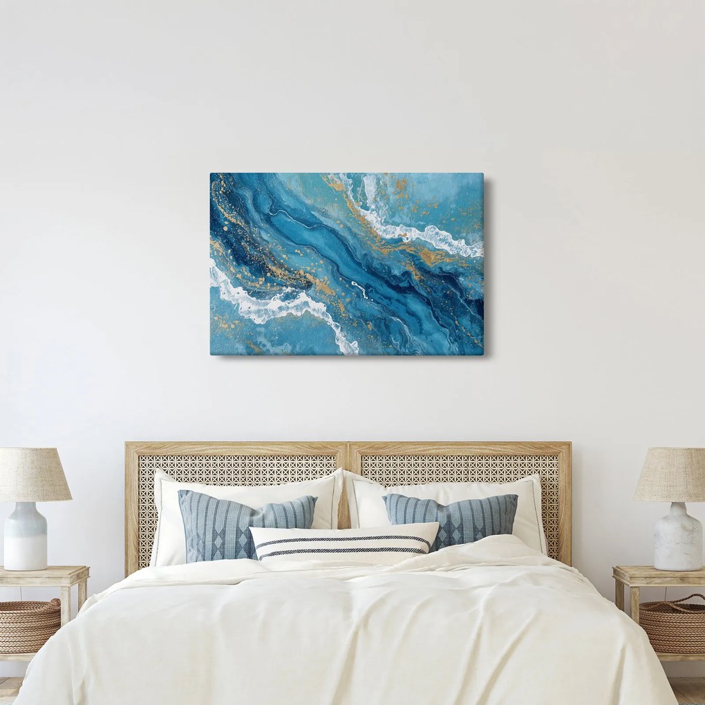 Tablou - Marmură bleu cu aur II. (90x60 cm)