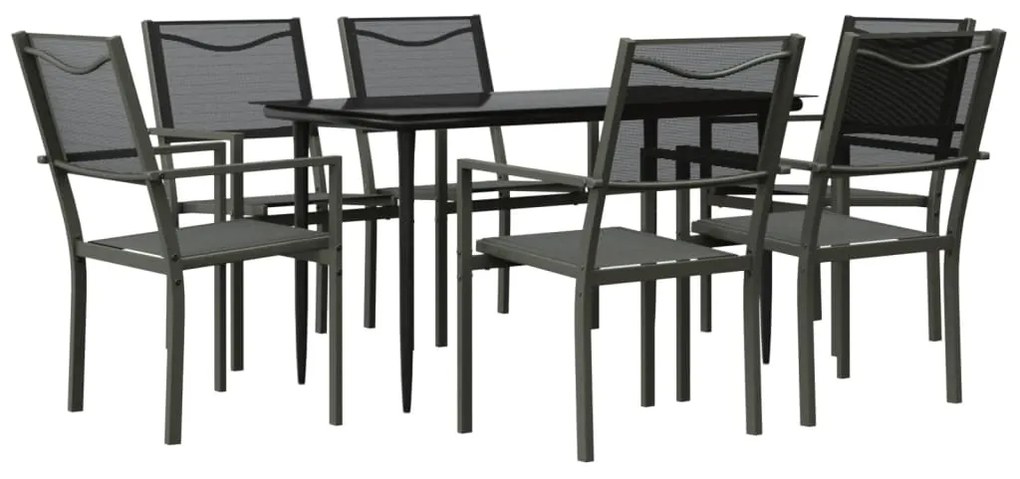 3200721 vidaXL Set mobilier de grădină, 7 piese, negru, oțel și textilenă