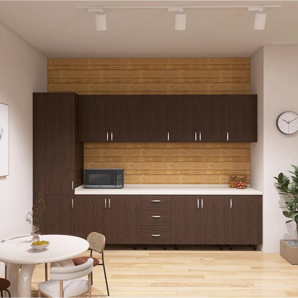 Bucatarie Claus 300 cm, Material PAL 18mm, Culoare Wenge, Blat termorezistent 2.8cm 240cm