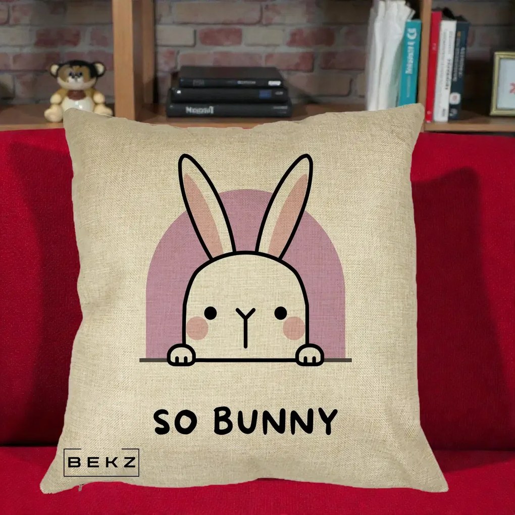 Perna Decorativa So Bunny Kawaii, 40x40 cm, Crem, Husa Detasabila, Perna Inclusa, BEKZ®