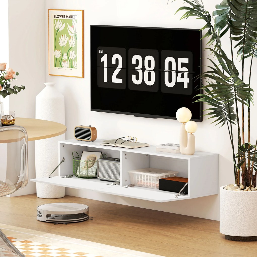 HOMCOM Dulap TV Suspendat pentru Televizoare de 45"-55"-65" cu 2 Dulapuri, Alb | Aosom Romania