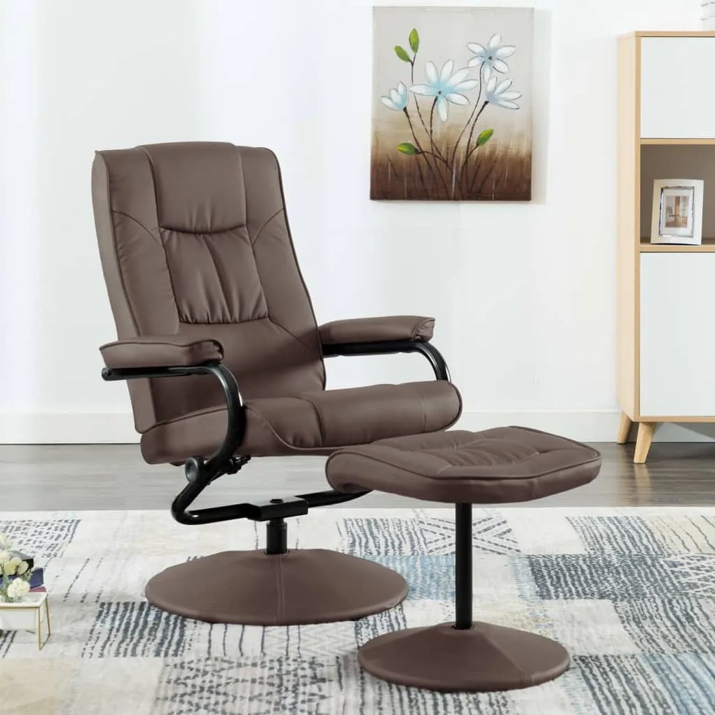 249298 vidaXL Fotoliu TV cu taburet, maro, piele ecologică