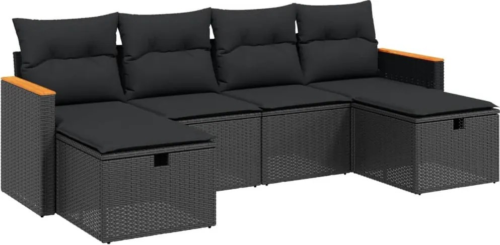 vidaXL Set mobilier de grădină cu perne, 6 piese, negru, poliratan