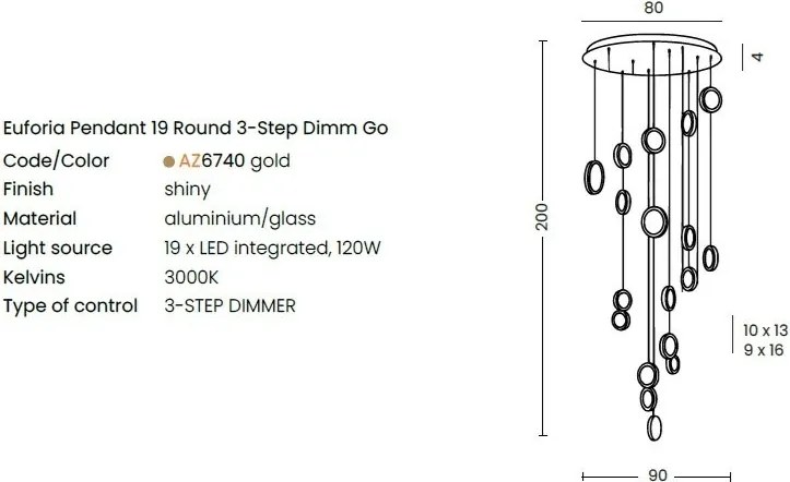 Lustra LED suspendata design decorativ EUFORIA 19 aurie 3-STEP DIMM