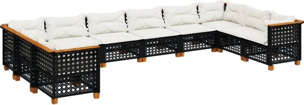 vidaXL Set canapele de grădină cu perne, 10 piese, negru, poliratan