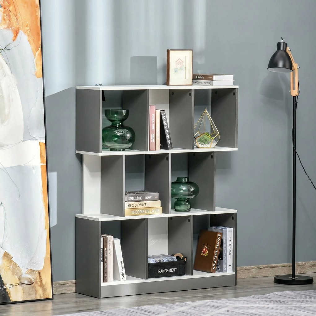 HOMCOM Bibliotecă Mobilă cu 8 Rafturi pentru Sufragerie și Dormitor, 100x24x124 cm, Gri Închis | Aosom Romania