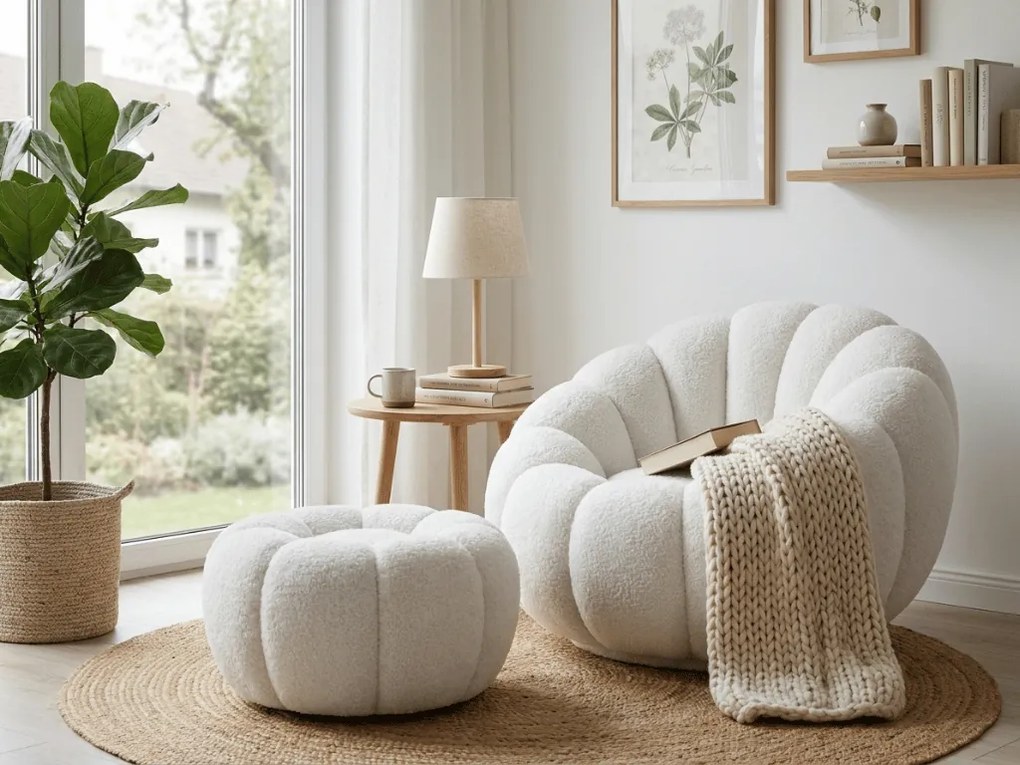 Fotoliu design rotativ BLOOM cu taburet, alb