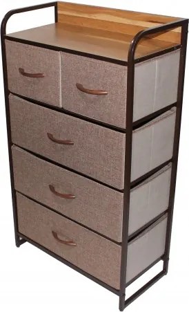 Comoda metalica cu 5 sertare,material textil,58x29x99 cm,maro