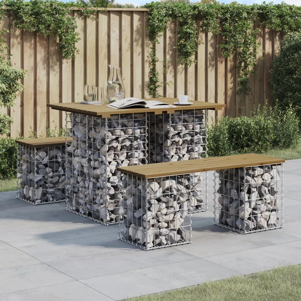 834367 vidaXL Bancă grădină, design gabion, 100x70x72 cm, lemn pin impregnat